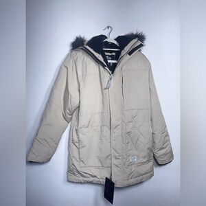 Hollister Beige Puffer Jacket with Fur Hood